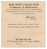 MAE WEST'S PERSONAL SILK SCARF.