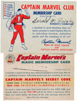 "CAPTAIN MARVEL CLUB - CAPT. MARVEL JR." FELT PATCH & CAPTAIN MARVEL MEMBERSHIP CARD LOT.