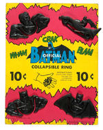 "OFFICIAL BATMAN COLLAPSIBLE RING" GUMBALL MACHINE CARD WITH RINGS.