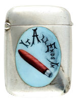 PHILOSOPHICAL TOBACCO-THEMED REBUS HALLMARKED ENGLISH SILVER MATCH SAFE CIRCA 1910.