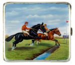 JUMPING HORSES BEAUTIFUL PORCELAIN ENAMEL AND SILVER PLATED CIGARETTE CASE CIRCA 1910.