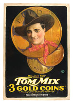 TOM MIX "3 GOLD COINS" LINEN-MOUNTED POSTER.