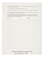 “NATIONAL COMMITTEE FOR JOHN AND YOKO” ORIGINAL ISSUE ANTI-EXPULSION PETITION.