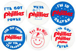 "PHILADELPHIA PHILLIES" SLOGAN BUTTONS.