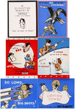 WWII ANTI-AXIS LOT OF SIX DIFFERENT GREETING CARDS AND 16 DIFFERENT ENVELOPES.