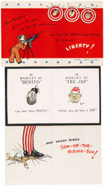 WWII ANTI-AXIS LOT OF SIX DIFFERENT GREETING CARDS AND 16 DIFFERENT ENVELOPES.