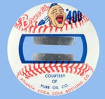 ATLANTA BRAVES BUTTON WITH ADVERTISERS "PURE OIL CO." AND "COCA-COLA."