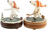 SNOOPY WOODEN FIGURAL MUSIC BOX PAIR BY ANRI OF ITALY.