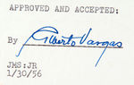 PIN-UP ARTIST ALBERTO VARGAS SIGNED "WORLD WITHOUT END" CONTRACT & PERSONAL BUSINESS CARD.