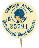 "ORPHAN ANNIE" CONTEST BUTTON FROM "PITTSBURGH POST-GAZETTE."