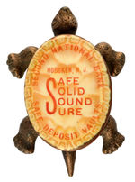 IRON TURTLE PAPERWEIGHT WITH CELLO "SHELL" ADVERTISING "SECOND NATIONAL BANK HOBOKEN, N.J."