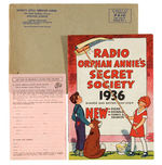 "RADIO ORPHAN ANNIE'S SECRET SOCIETY 1936" CLUB MANUAL/DECODER.