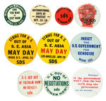 SDS BUTTONS RELATED TO VIETNAM WAR INCLUDING FIRST EVER FROM APRIL 17, 1965.