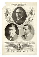 HARDING/DAVIS/WILLIS "AMERICA FIRST" 1920 OHIO TRIGATE POSTER.