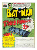 "BATMAN PRINTING SET" RAISIN BRAN CEREAL BOX.