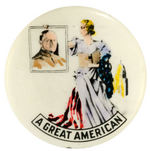 "A GREAT AMERICAN" GENERAL PERSHING MEMORIAL BUTTON.