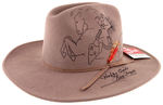 "HAPPY TRAILS ROY ROGERS" AUTOGRAPHED COWBOY HAT WITH ORIGINAL ART BY CHERYL THOMSON.