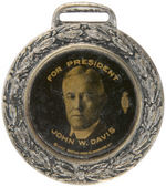 "FOR PRESIDENT JOHN W. DAVIS" CELLO INSERT ON SILVERED BRASS WATCH FOB.