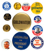 GOLDWATER COLLECTION OF ELEVEN 1964 CAMPAIGN BUTTONS PLUS ONE EARLIER "FOR SENATOR."