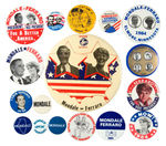 MONDALE/FERRARO 1984 BUTTON COLLECTION INCLUDING 6 JUGATES, ONE 6".