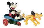 "MICKEY MOUSE" W/PLUTO CART WINDUP TOY (LARGE SIZE).