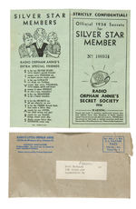 ORPHAN ANNIE SILVER STAR MEMBER RING WITH RARE INSTRUCTION FOLDER AND MAILER.