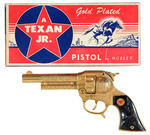 HUBLEY "TEXAN JR. GOLD PLATED" CAP PISTOL WITH BOX LID.