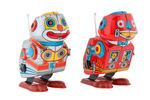 WIND-UP HOPPING ROBOT PAIR.