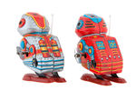 WIND-UP HOPPING ROBOT PAIR.