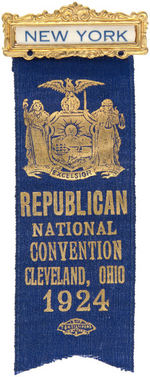 COOLIDGE 1924 NOMINATING CONVENTION NEW YORK RIBBON BADGE.