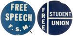 SEMINAL 1960s BUTTONS FOR UNIV. OF CALIF. FREE SPEECH MOVEMENT.