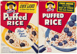 "QUCKER PUFFED RICE" CEREAL BOX PAIR WITH SGT. PRESTON PREMIUM OFFERS.