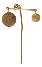 PRO-BRYAN, PRO-SILVER 1896 SCALES STICKPIN SHOWING "16" TO "1" EQUALITY.