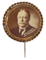 TAFT REAL PHOTO SEPIA BUTTON WITH BRASS ROPE FRAME.