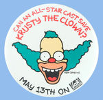 "KRUSTY THE CLOWN" PROMOTIONAL FOX TV BUTTON WITH ART AND FACSIMILE SIGNATURE "MATT GROENING."