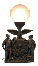 "A NEW DEAL/PROSPERITY/UNDER THE BLUE EAGLE" 1930s LAMP WITH FDR PORTRAIT AND LARGE GLOBE.