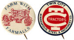 FOUR BUTTONS ADVERTISING TRACTORS.