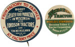 FOUR BUTTONS ADVERTISING TRACTORS.