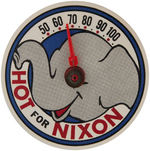 "HOT FOR NIXON" UNUSUAL CARDBOARD BUTTON WITH THERMOMETER DIAL.