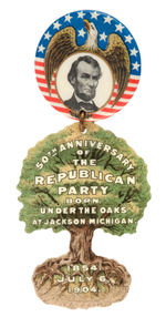 LINCOLN & GOP 50TH ANNIVERSARY 1904 BUTTON WITH CELLULOID OAK TREE.