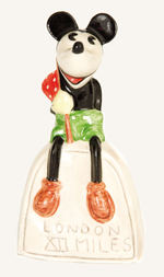 HOBO MICKEY SEATED ON "LONDON XII MILES" MARKER GLAZED CERAMIC FIGURE BY WADEHEATH.