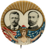 MISS LIBERTY AND FLAG SUPPORTING JUGATE PHOTOS OF ROOSEVELT AND FAIRBANKS HAKE #19.