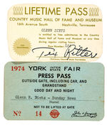 TEX RITTER SIGNED COUNTRY MUSIC HALL OF FAME LIFETIME PASS.
