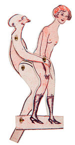 COMIC STRIP CHARACTER LOT OF THREE DIE-CUT RISQUE MECHANICAL NOVELTIES.