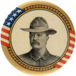 ROOSEVELT RARE LARGE BUTTON DEPICTING HIM IN ROUGH RIDERS UNIFORM FOR THE 1900 CAMPAIGN.