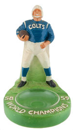 BALTIMORE "COLTS/58-59 WORLD CHAMPIONS" FIGURAL ASHTRAY.