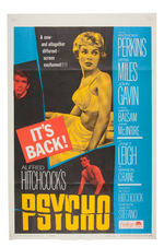 "IT'S BACK!  PSYCHO" 1965 RE-RELEASE MOVIE POSTER.