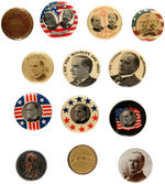 McKINLEY THIRTEEN LAPEL STUDS INCLUDING THREE JUGATES FROM THE SENATOR CHARLES DICK COLLECTION.