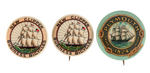 FIVE EARLY SHIP BUTTONS WITH ADVERTISING.