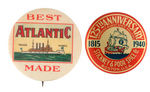 FIVE EARLY SHIP BUTTONS WITH ADVERTISING.